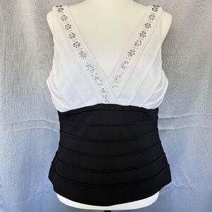 Jackie Jon NY Deep V-Neck Sleeveless Embellished Top - Women's Large